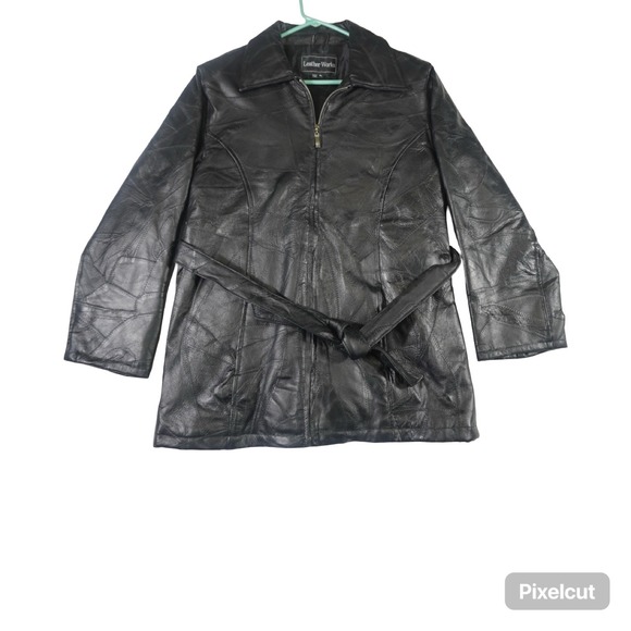 Leather Works Jackets & Blazers - Leather Works Jacket‎ Womens XL Black Full Zip Long Sleeve Belted Waist Outdoor